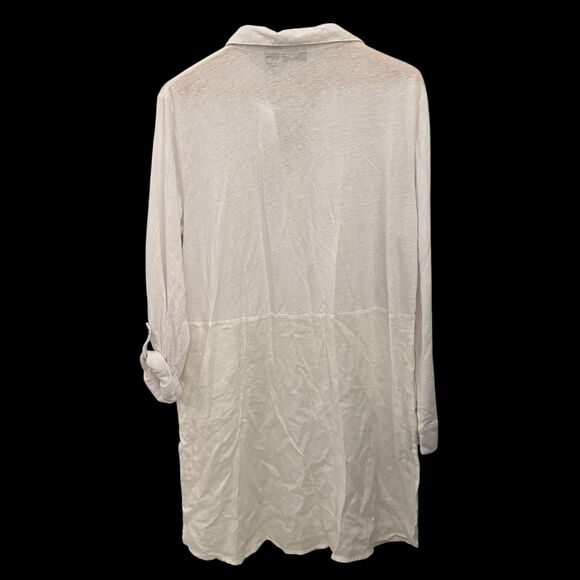 Tahari White Linen Blend Button Up Lightweight Tunic Swim Cover Up Size L NWT - Picture 2 of 9